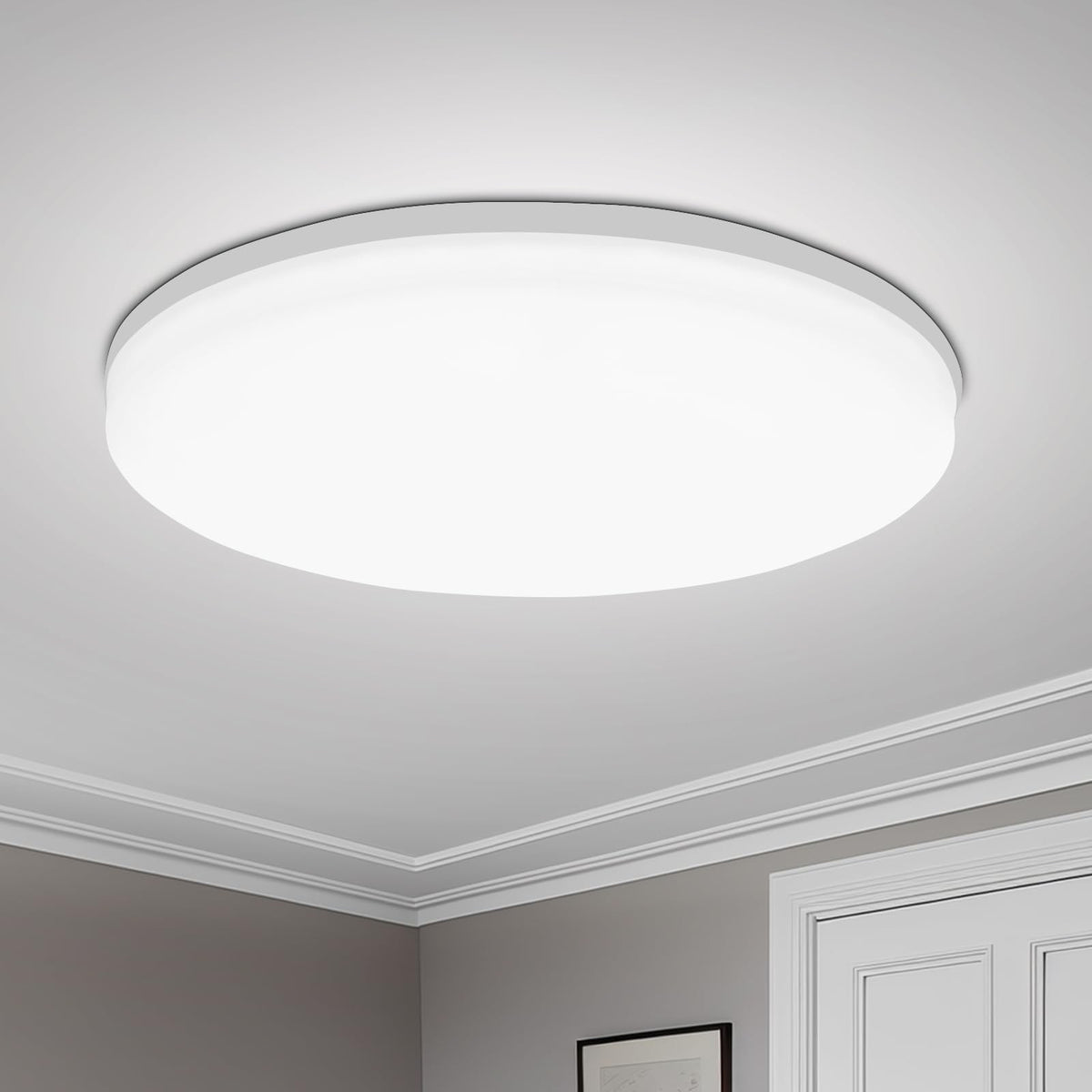 Luminária LED Plafon Redonda Moderna, disponível em potências de 18W, 24W, 36W e 48W, com iluminação em Branco Frio.