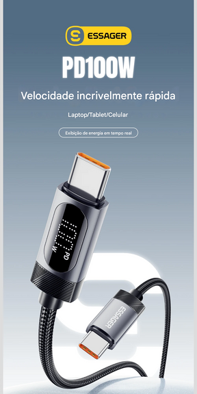 Cabo USB-C com Display 100W com Carregamento Rápido