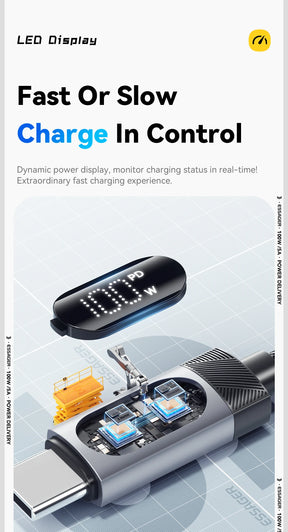 Cabo USB-C com Display 100W com Carregamento Rápido