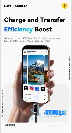 Cabo USB-C com Display 100W com Carregamento Rápido