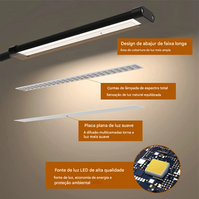 Luminária de Mesa LED 10W com Proteção Ocular e Clipe Regulável