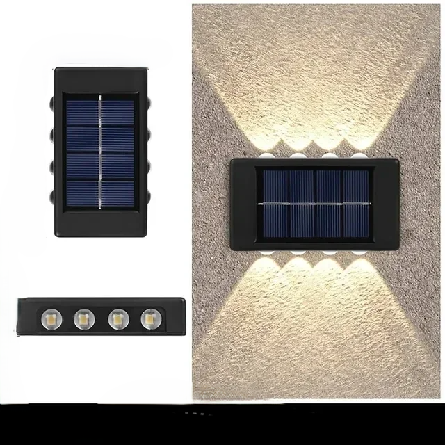 Luminária Solar Automática com 8 LEDs Quentes de Parede à Prova d’Água Para Áreas Externas