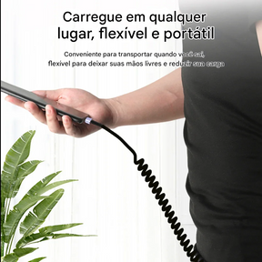 Cabo USB-C 66W Tipo Mola  com Carregamento Rápido Tipo-C