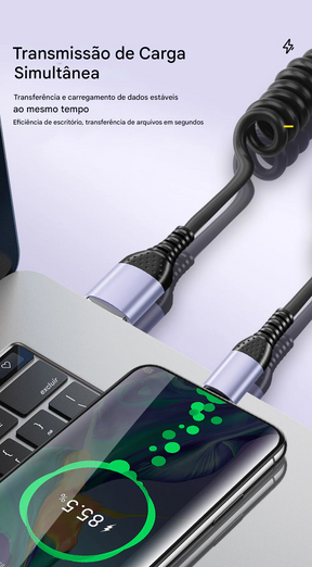 Cabo USB-C 66W Tipo Mola  com Carregamento Rápido Tipo-C