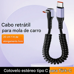 Cabo USB-C 66W Tipo Mola  com Carregamento Rápido Tipo-C