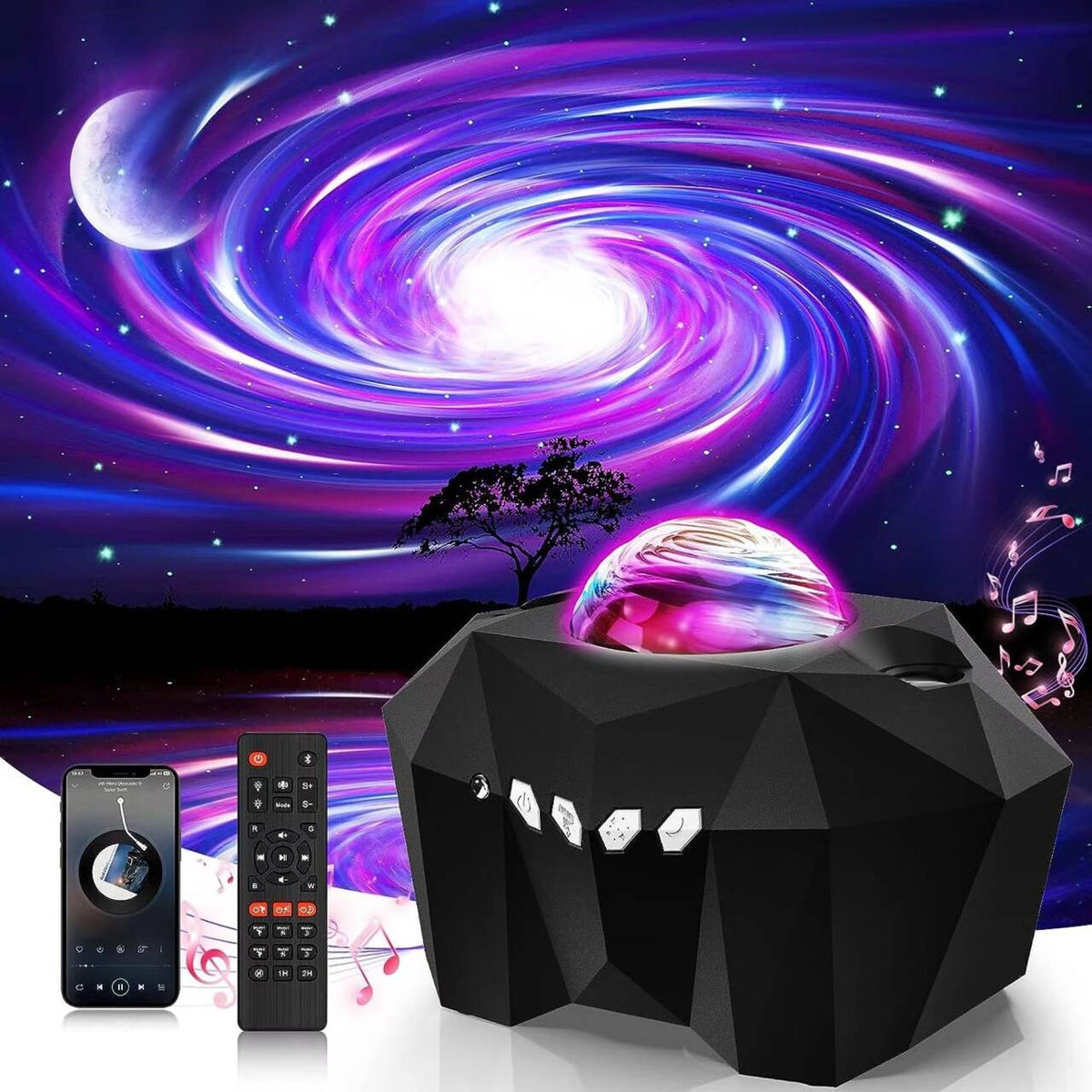 Transforme seu ambiente com o Projetor Aurora Galáxia Estrelada - controle remoto e sons relaxantes para uma experiência imersiva e tranquila.