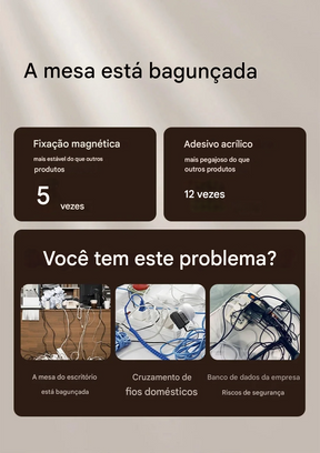 Organizador de Cabos com Clipe Magnético para Mesa e Escritório