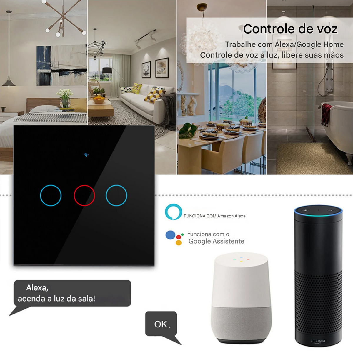Experimente a comodidade e a modernidade com o Interruptor de Luz Inteligente Axus UE, com controle via Wi-Fi e toque sensível, projetado para simplificar sua rotina e integrar-se perfeitamente à sua casa conectada.