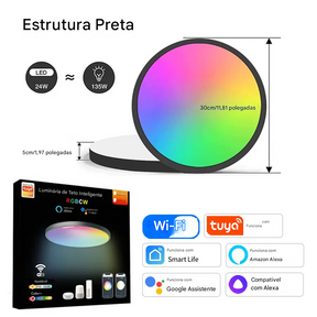Luminária LED Plafon Inteligente Tuya Wi-Fi 24W 220V RGB com Controle por App Alex