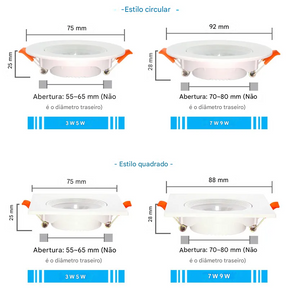 Spot LED Embutido com Ângulo Ajustável 3W a 12W Rotativo