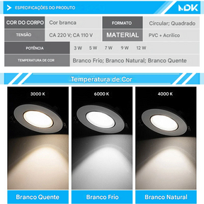Spot LED Embutido com Ângulo Ajustável 3W a 12W Rotativo