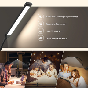 Luminária de Mesa LED 10W com Proteção Ocular e Clipe Regulável