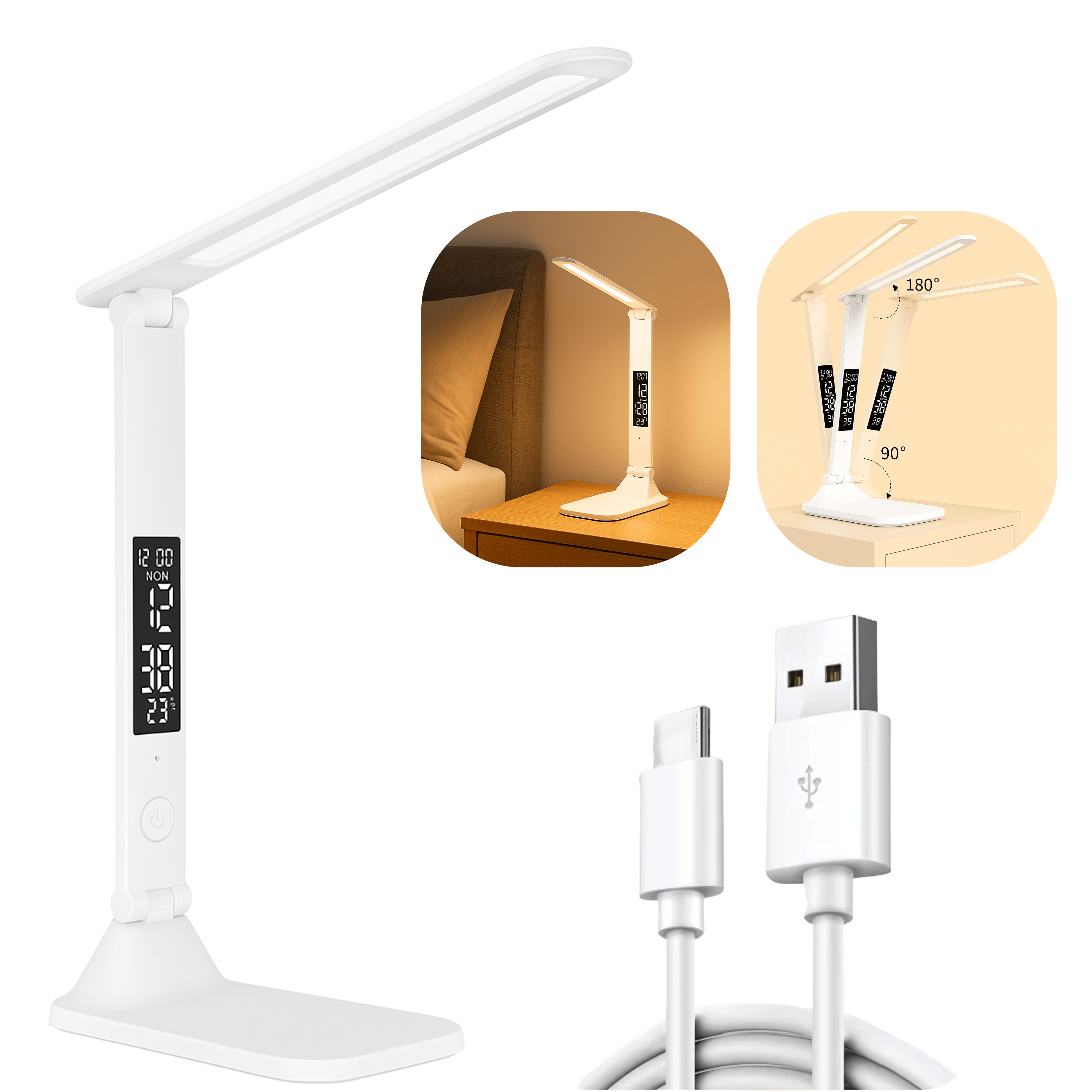 Luminária LED Dobrável Touch USB com Relógio e Termômetro