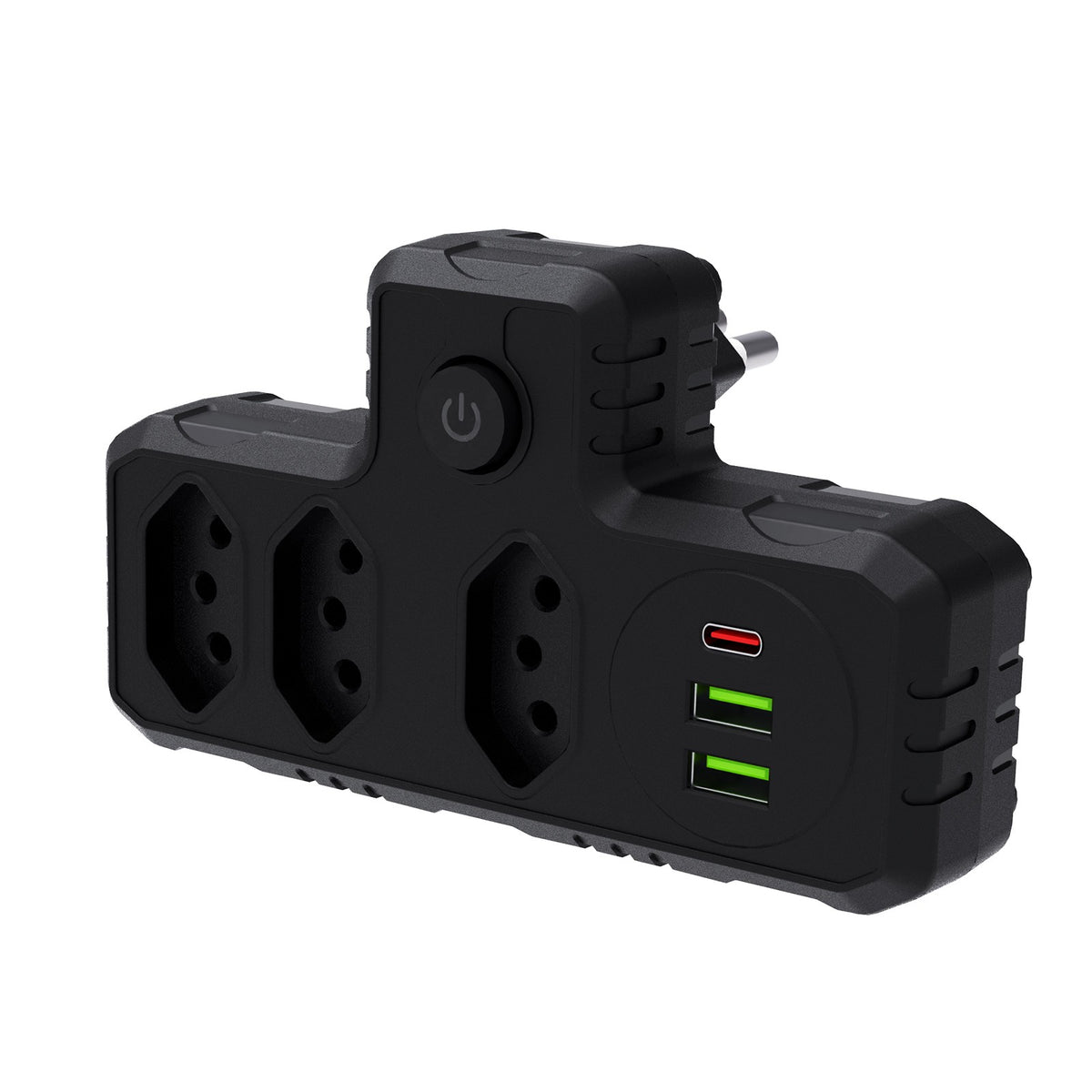 Régua de Tomadas Multifuncional com Extensão, Portas USB, Compatível com 110-220V, Design Padrão Brasil, Ideal para Casa e Escritório.