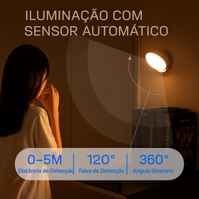 Luminária de Parede LED 360 com Sensor de Movimento Recarregável