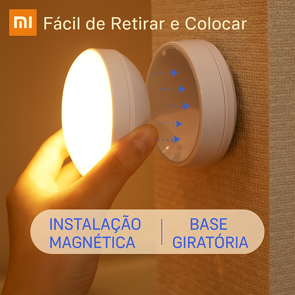 Iluminação moderna e eficiente: Luminária de Parede LED 360º com sensor de movimento, recarregável e fácil de instalar. Ideal para qualquer ambiente.