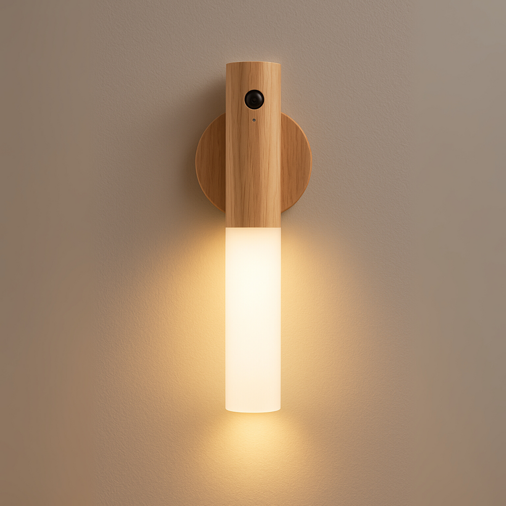 Luminária de Parede LED com Sensor Inteligente e Base de Madeira para Corredor Armário e Decoração