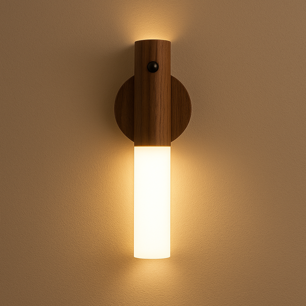 Luminária de Parede LED com Sensor Inteligente e Base de Madeira para Corredor Armário e Decoração