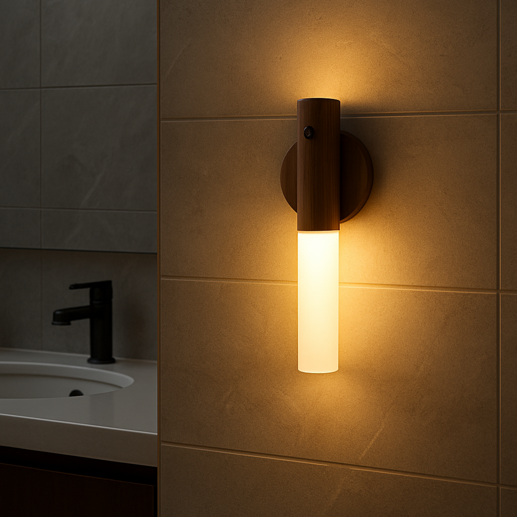 Luminária de Parede LED com Sensor Inteligente e Base de Madeira para Corredor Armário e Decoração