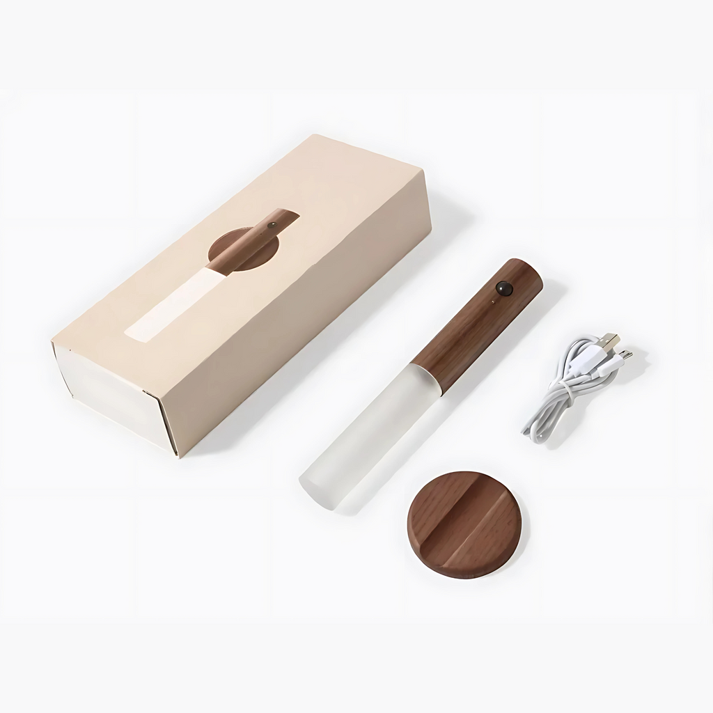 Luminária de Parede LED com Sensor Inteligente e Base de Madeira para Corredor Armário e Decoração