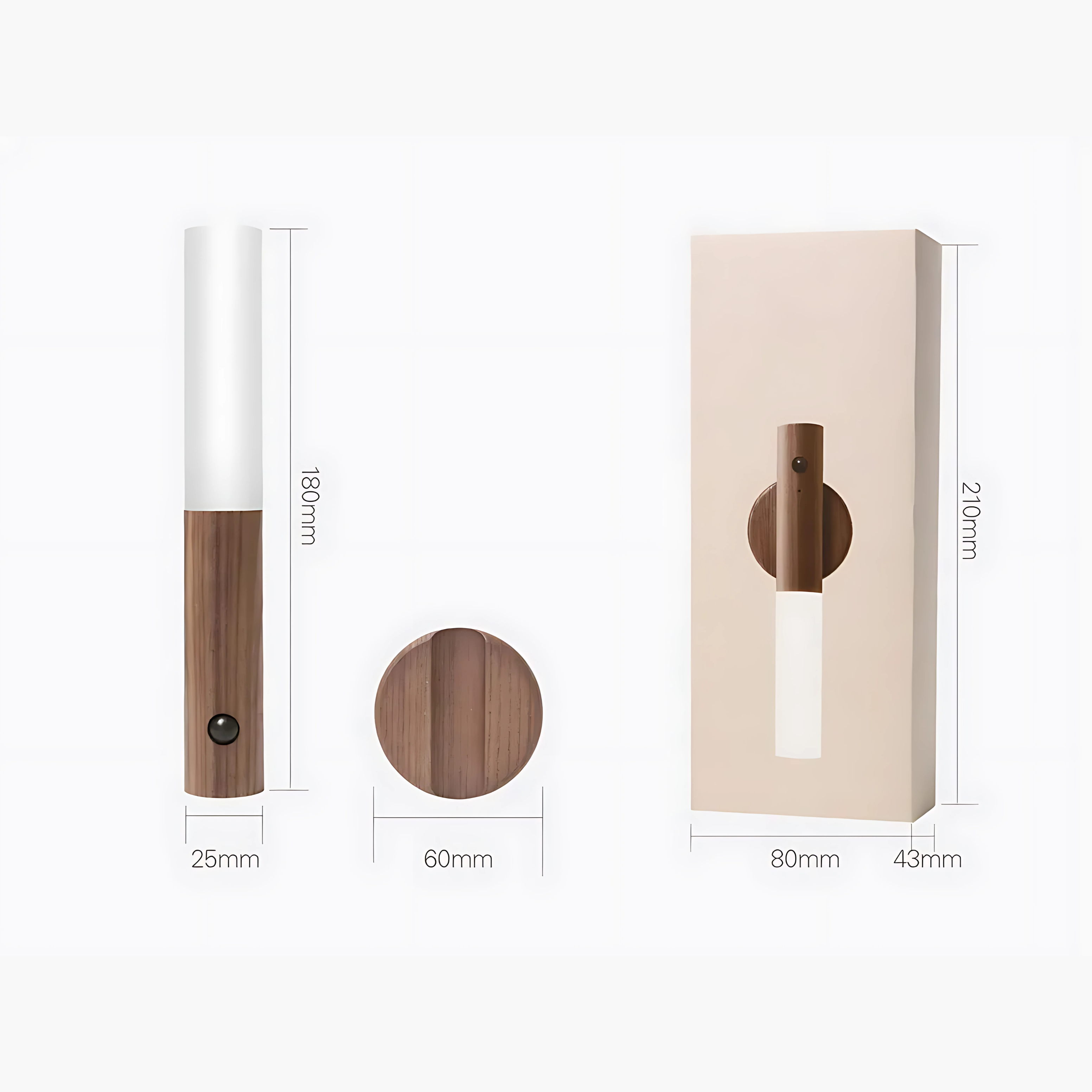 Luminária de Parede LED com Sensor Inteligente e Base de Madeira para Corredor Armário e Decoração