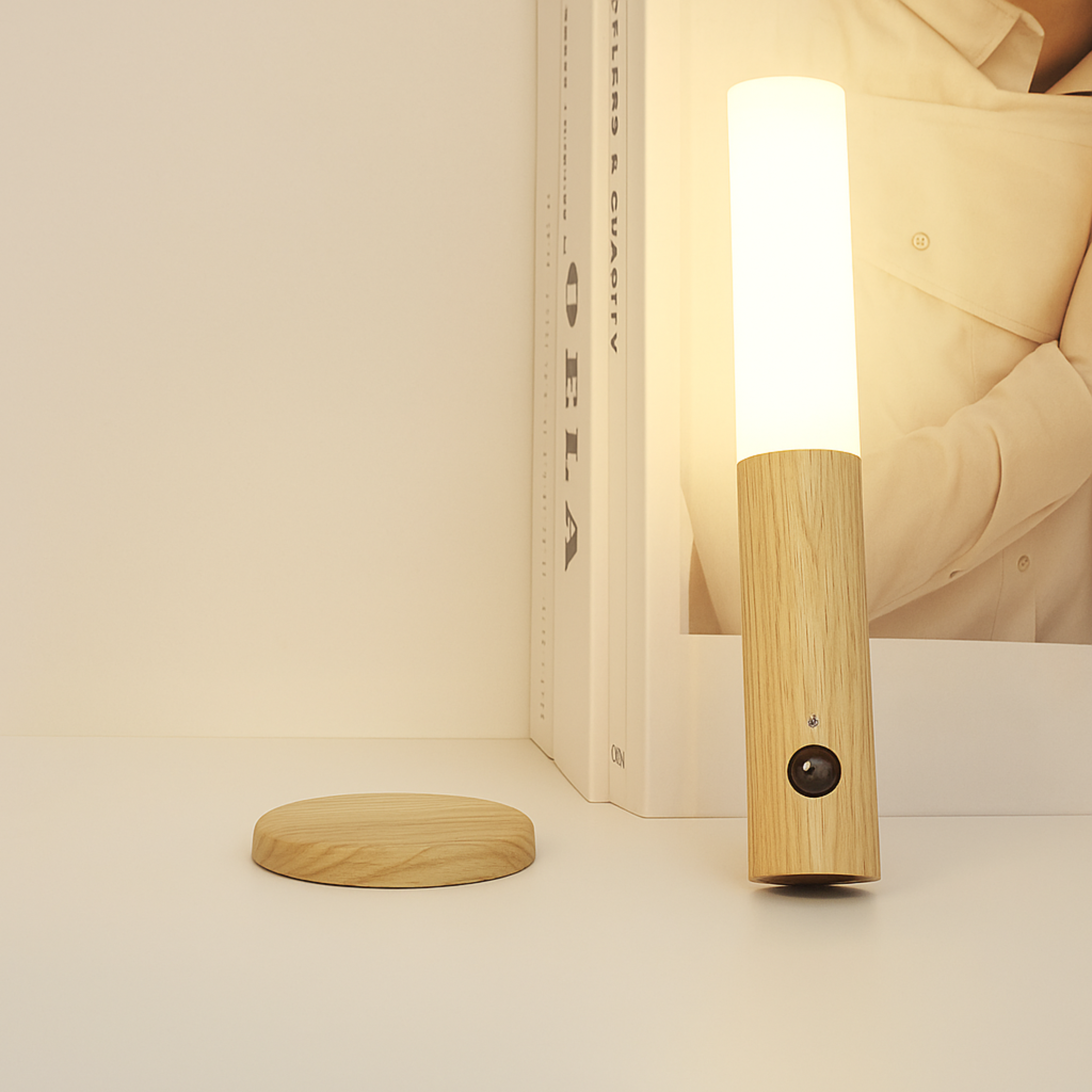 Luminária de Parede LED com Sensor Inteligente e Base de Madeira para Corredor Armário e Decoração