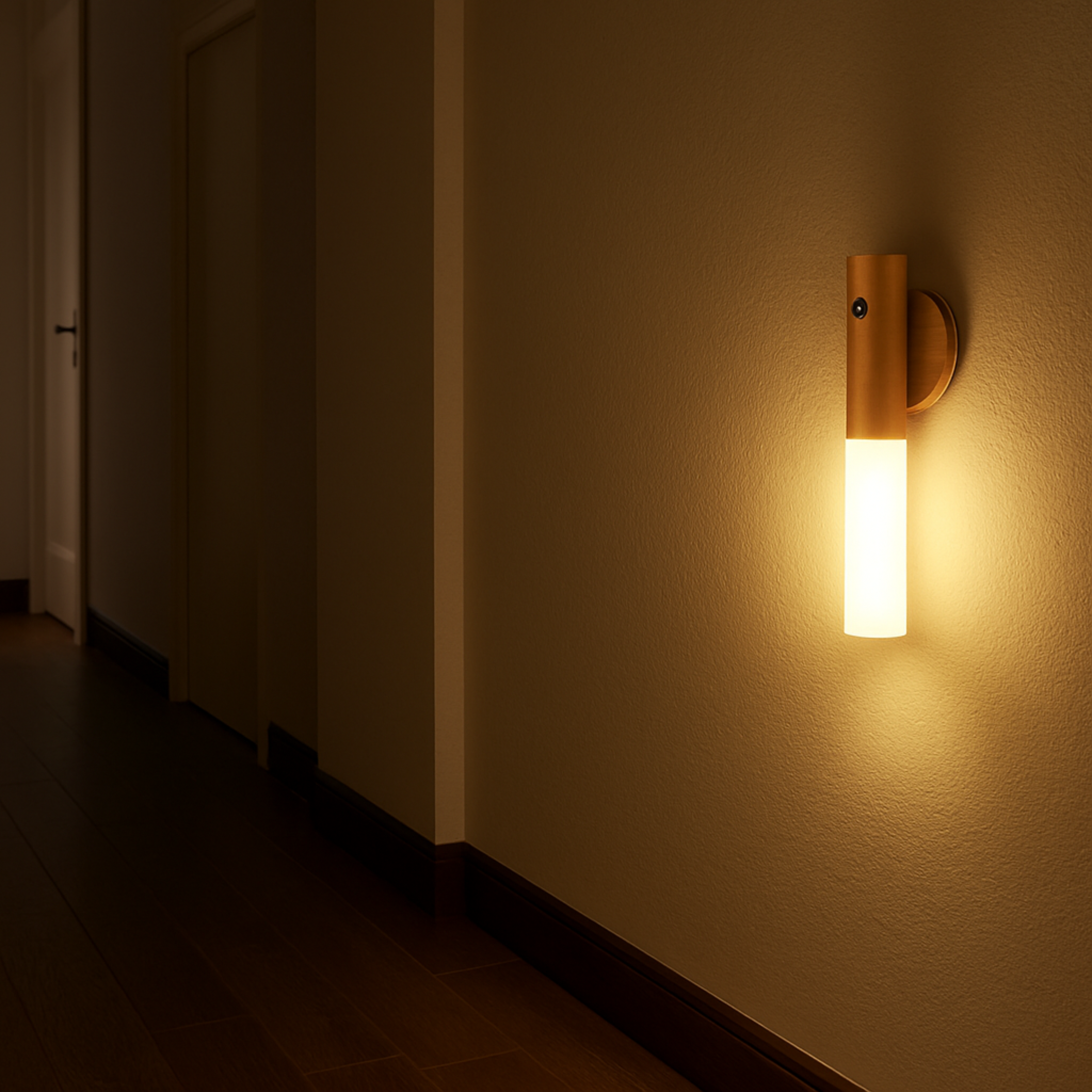 Luminária de Parede LED com Sensor Inteligente e Base de Madeira para Corredor Armário e Decoração