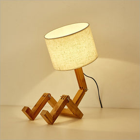 Luminária de Mesa Criativa Robô de Madeira para Leitura e Decoração Moderna