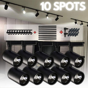 Transforme seus ambientes com o Kit Completo de 10 Spots LED de Trilho em Preto, ideal para iluminação moderna e versátil. Funciona em 220V.
