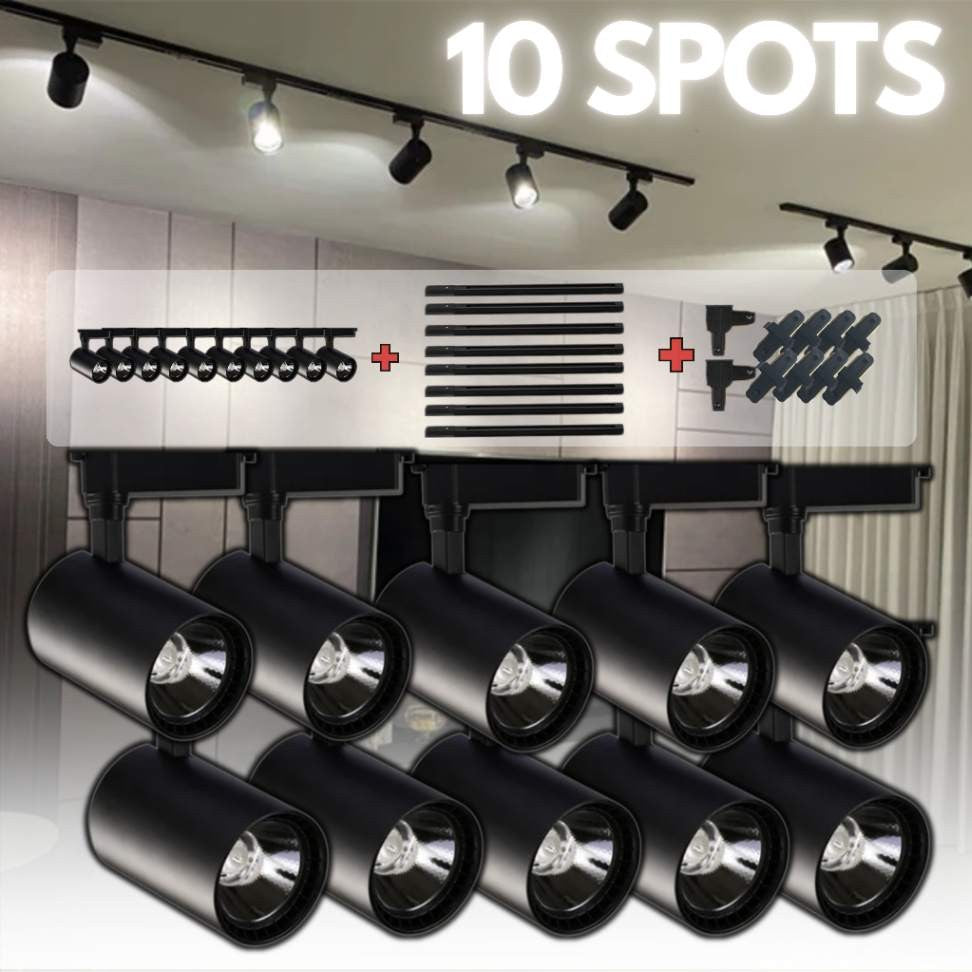 Transforme seus ambientes com o Kit Completo de 10 Spots LED de Trilho em Preto, ideal para iluminação moderna e versátil. Funciona em 220V.