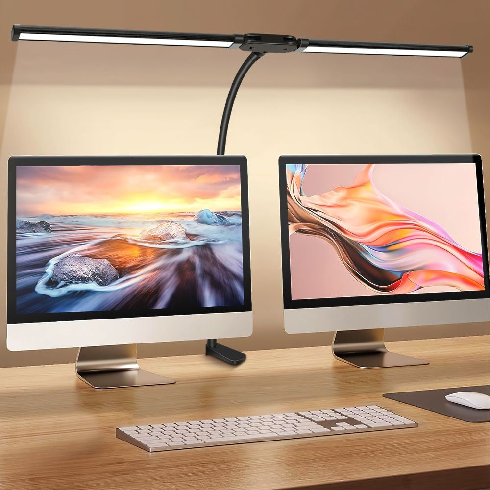 Luminária de Mesa LED com Cabeça Dupla e Clipe com 3 Modos de Cor