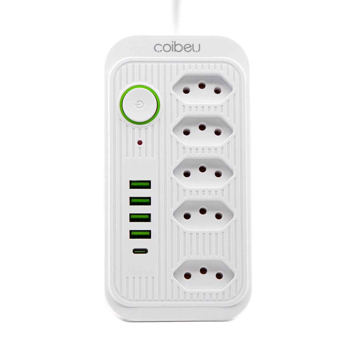 Régua de Tomadas com Extensão, 2 Metros, Compatível com 110-220V, Inclui Portas USB, Padrão Brasileiro.