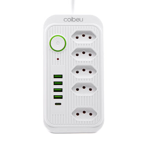 Régua de Tomadas com Extensão, 2 Metros, Compatível com 110-220V, Inclui Portas USB, Padrão Brasileiro.