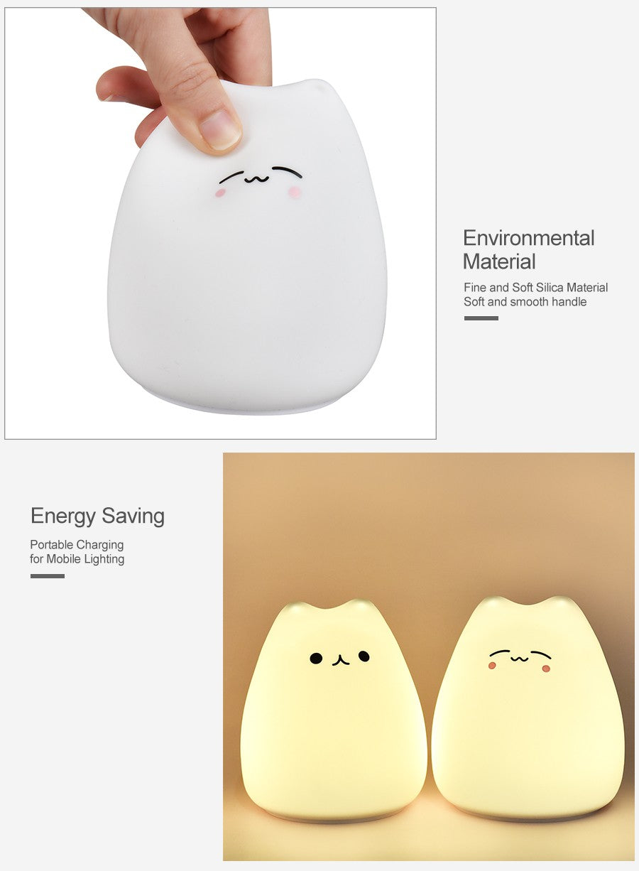 Luminária de Silicone Touch LED Gatinho para Bebês e Crianças - A