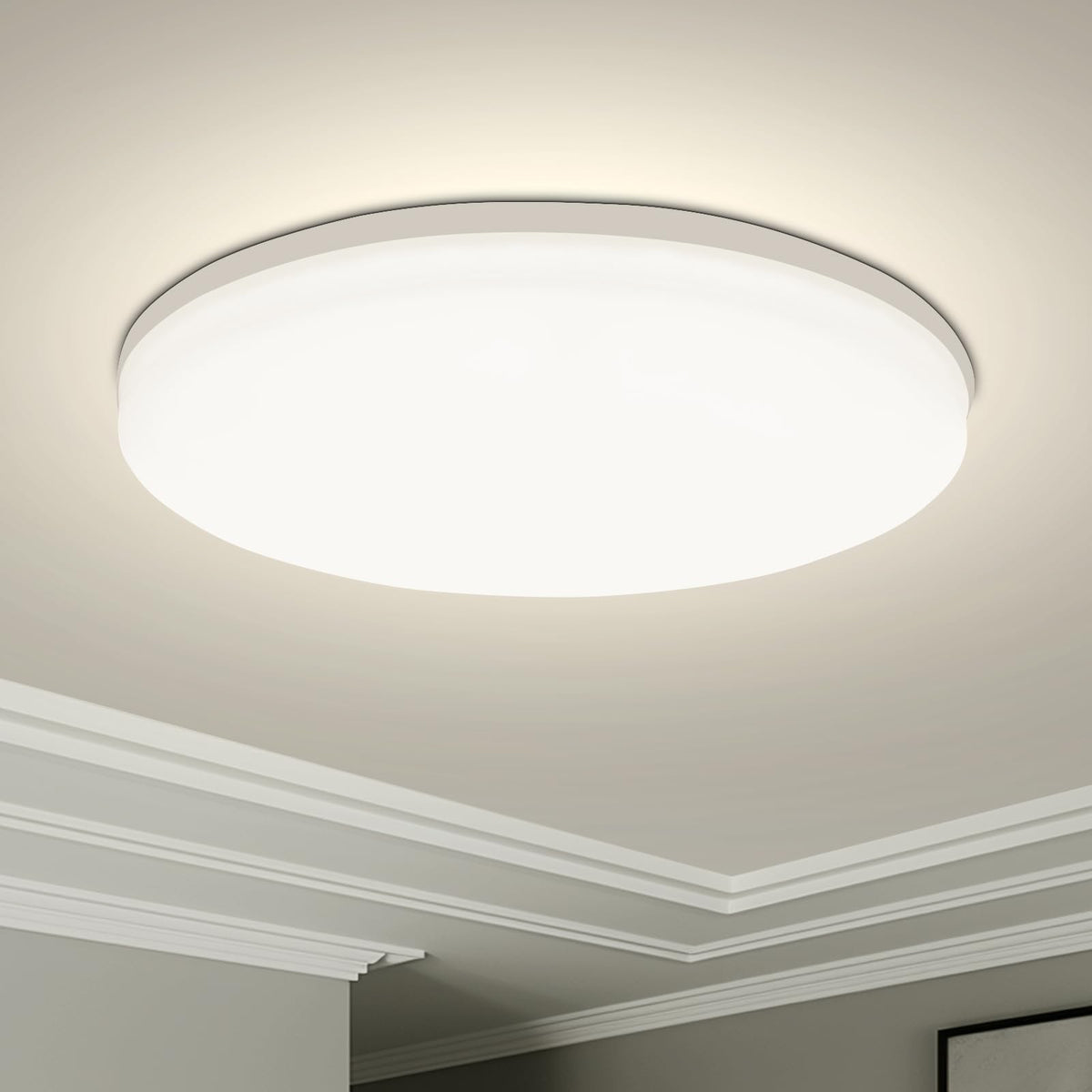 Luminária LED Plafon Redonda Moderna, disponível nas potências 18W, 24W, 36W e 48W, cor Branco Neutro, design elegante e sofisticado.