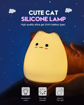 Luminária de Silicone Touch LED Gatinho para Bebês e Crianças - B