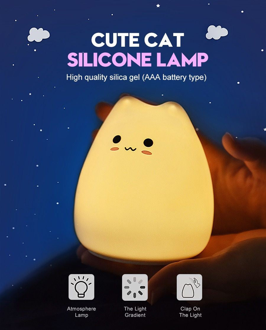 Luminária de Silicone Touch LED Gatinho para Bebês e Crianças - A