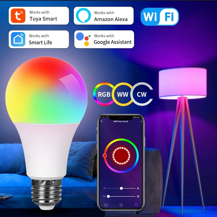 Controle as cores e a iluminação da sua casa com as Lâmpadas LED RGB compatíveis com Tuya Smart WiFi, permitindo personalização e automação via aplicativo.