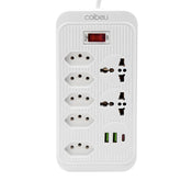 Régua de Tomadas com Extensão, 2 Metros, Compatível com 110-220V, Inclui Portas USB, Suporte para Múltiplos Padrões de Plugue.