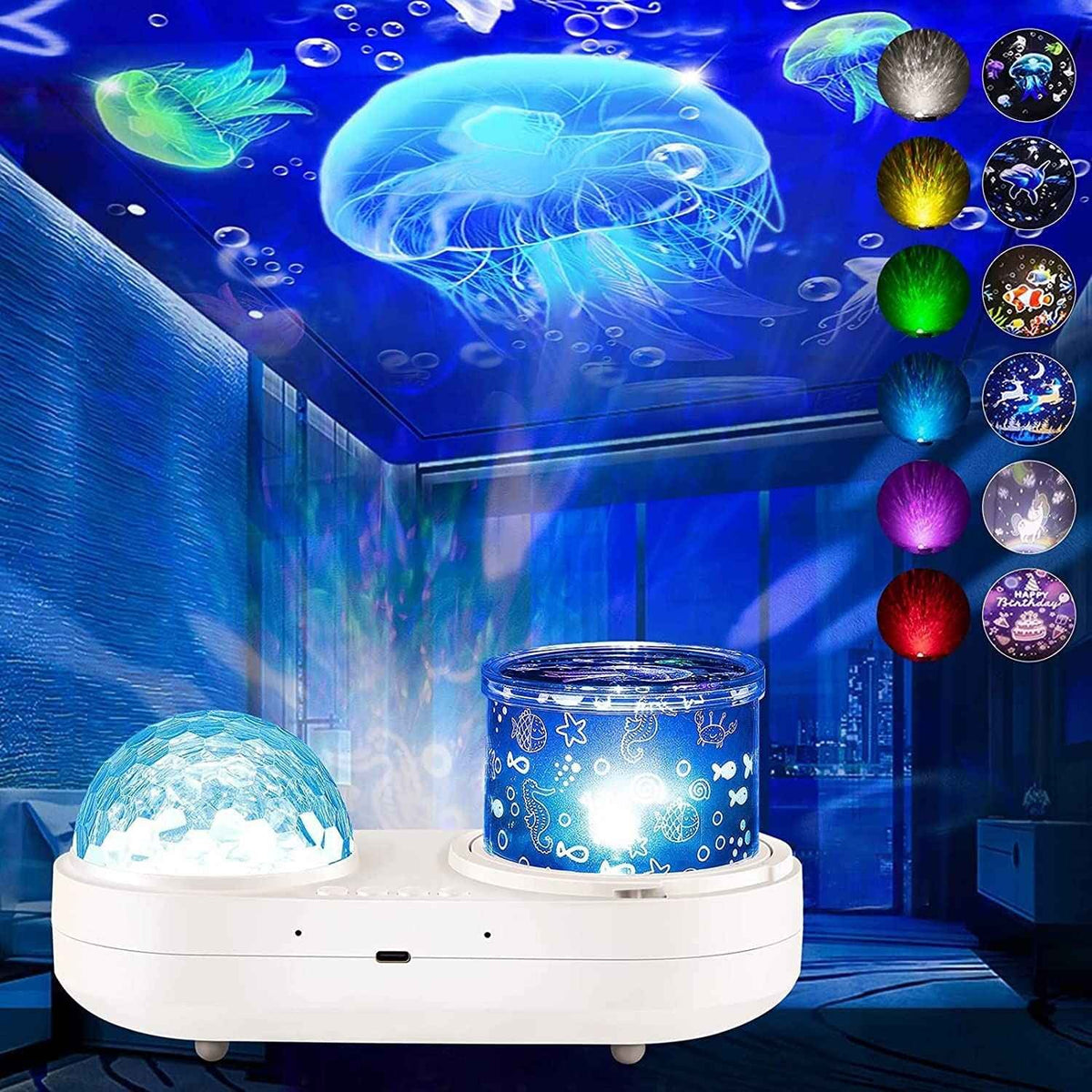 Transforme qualquer ambiente com o Projetor Estelar e Oceânico: 6 cores vibrantes e 12 projeções imersivas para uma experiência visual única.