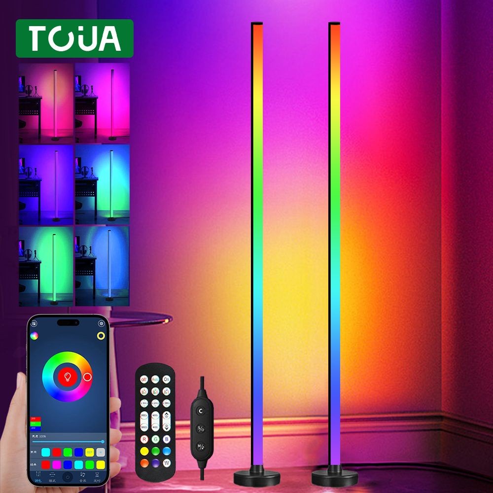 Transforme o ambiente com nossa Luminária de Chão LED RGB: controle remoto e sincronização por app para iluminação personalizada.