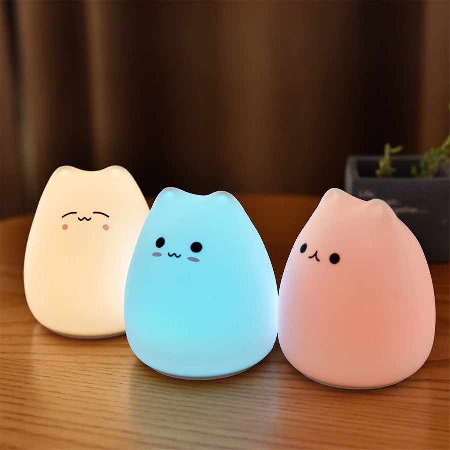 Luminária de Silicone Touch LED Gatinho para Bebês e Crianças - A