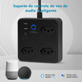 Régua de Tomadas com Extensão e Portas USB - 2M 110-220V Multiplos Padrões