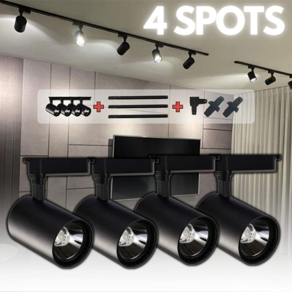 Kit Completo com 4 Spots LED de Trilho 220V na Elegante Cor Preta.