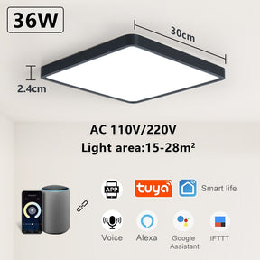 Luminária LED Plafon Smart LED com Acabamento em Madeira Controle Alexa e Google