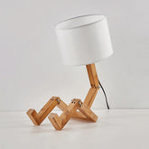 Luminária de Mesa Criativa Robô de Madeira para Leitura e Decoração Moderna