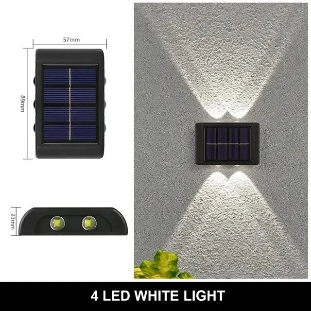 Luminária Solar de Parede | 4 LEDs Brancos | À Prova d'Água | Ideal para Áreas Externas