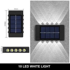 Ilumine suas áreas externas com eficiência e durabilidade usando a luminária solar de parede com 10 LEDs brancos, resistente à água e ideal para qualquer clima.