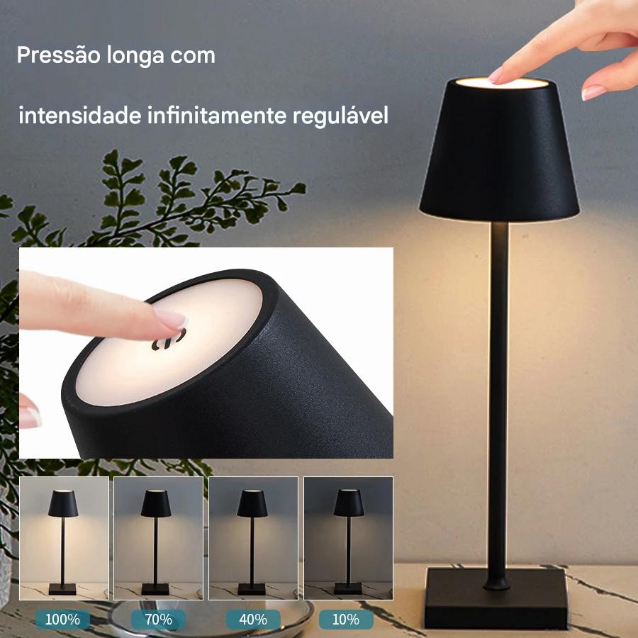 Luminária de Mesa LED Touch Recarregável com 3 níveis de Intensidade